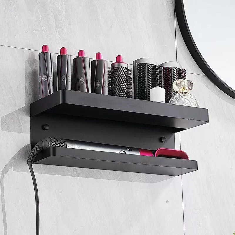 White double-layer punch-free aluminium wall rack with Marcel Waver shape for curler storage.