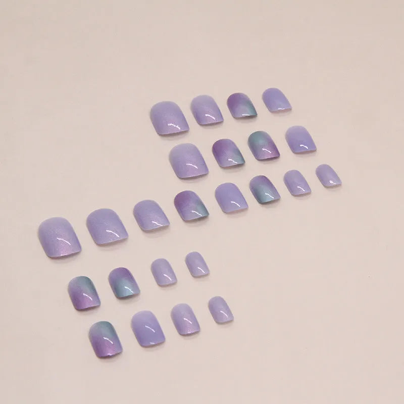 Starry sky Aurora artificial nails short style 24 pieces with adhesive glue