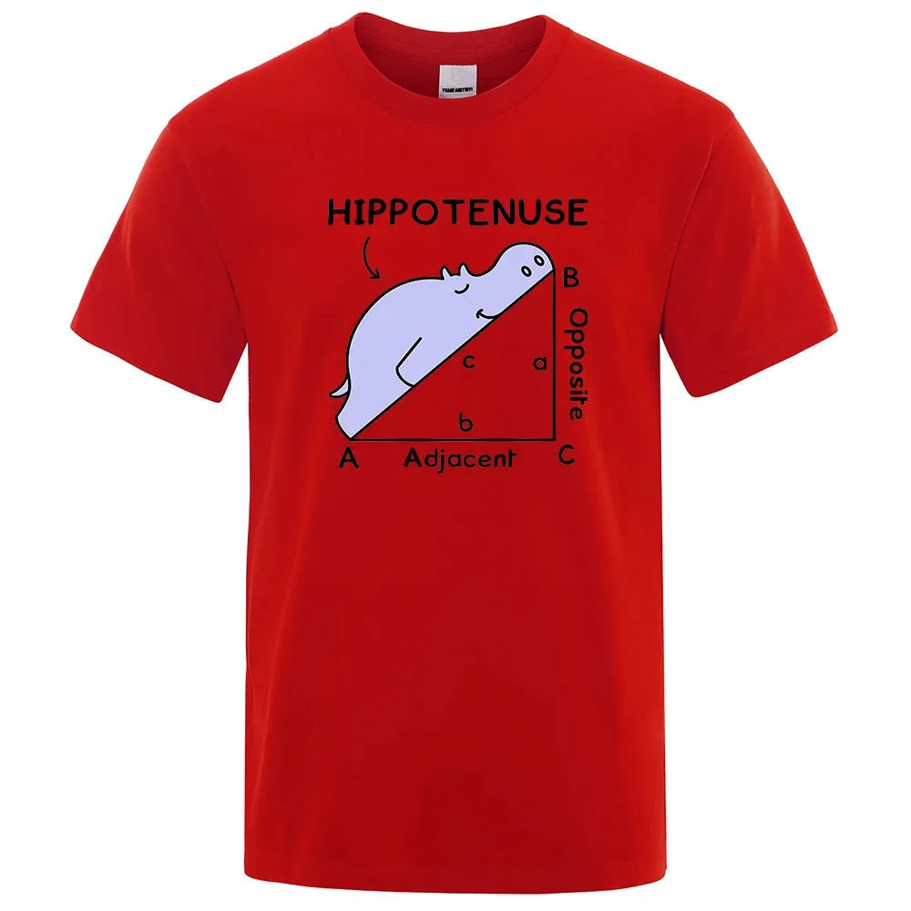 Loose fit cotton T-shirt with white Hippotenuse Opposite Adjacent funny text print, shown in Army Green colour.