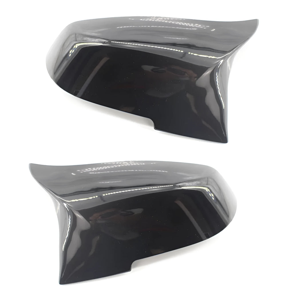 Pair of paint bright black horn-shaped rearview mirror shells for BMW F-series models