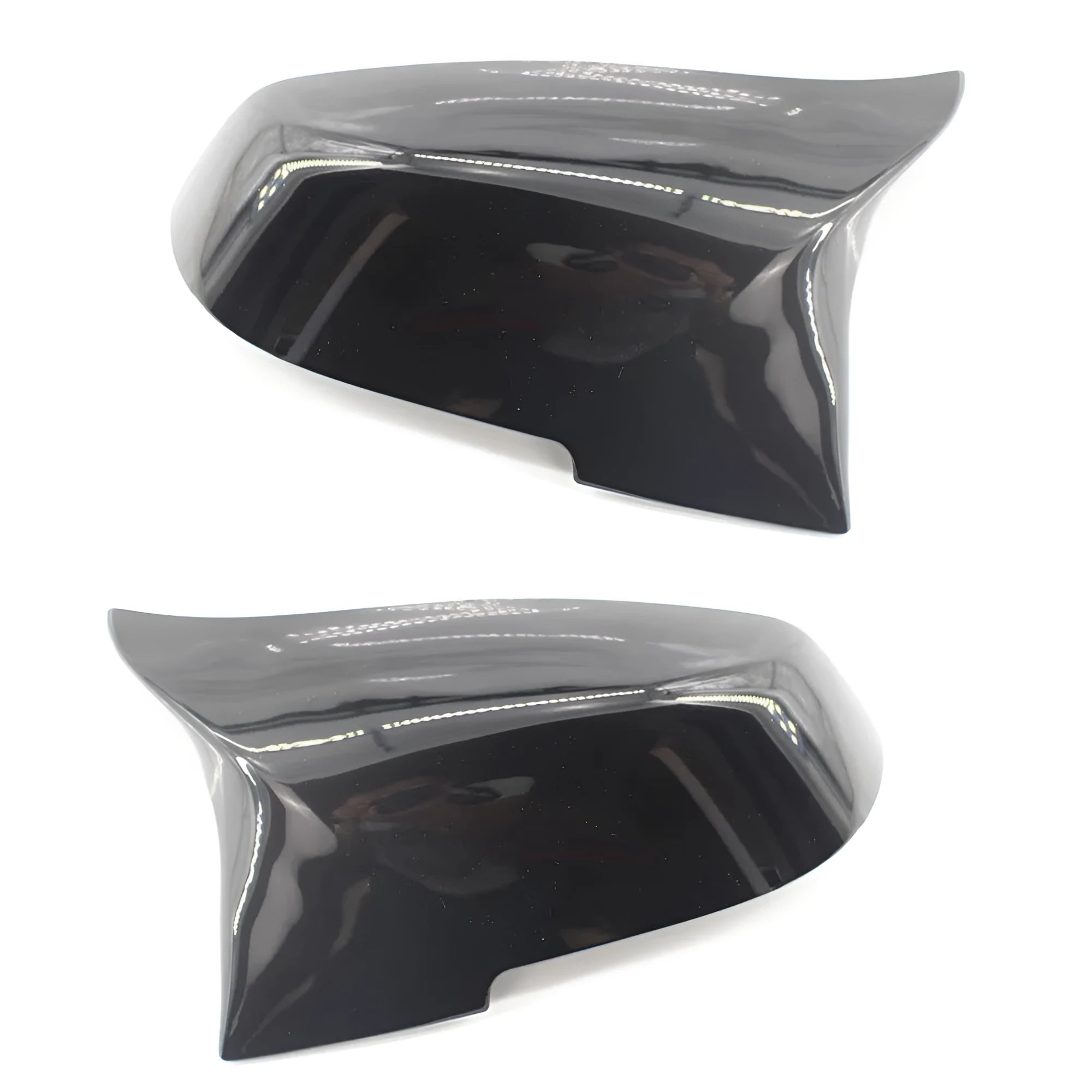 Pair of paint bright black horn-shaped rearview mirror shells for BMW F-series models