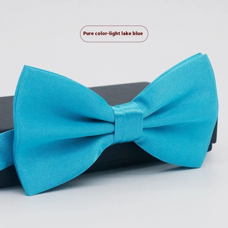 Men's solid colour flat head polyester bow tie on white background