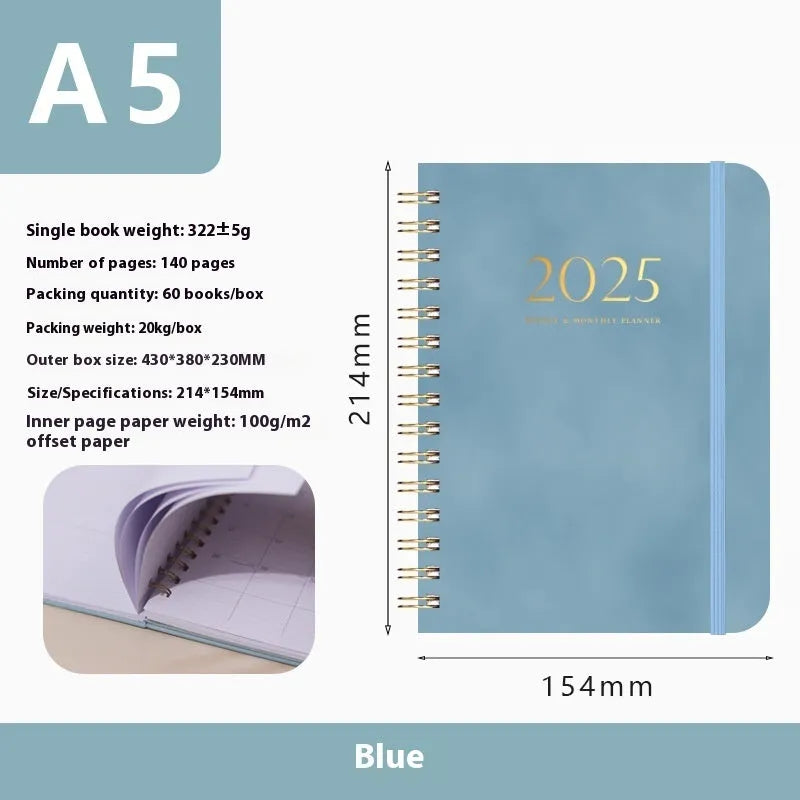 A5 size PU leather notebook with metal coil binding in a choice of solid colours.