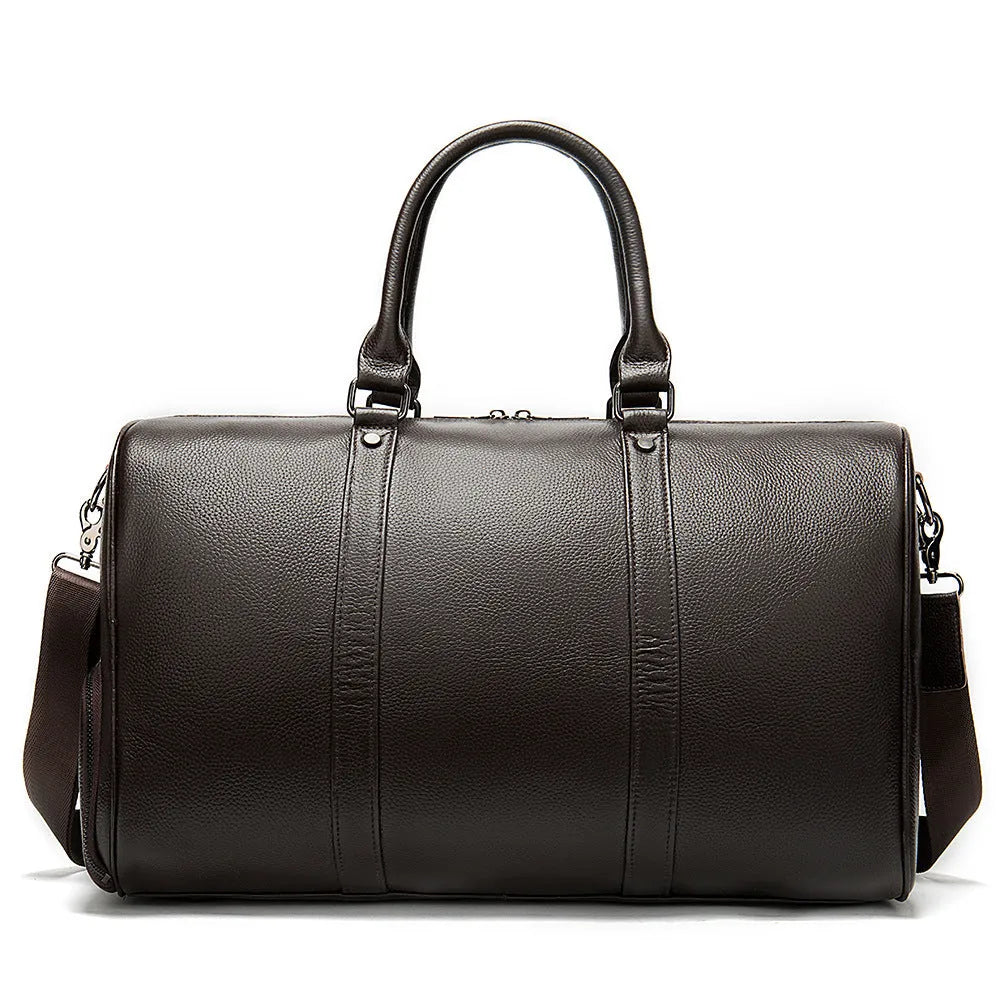 Men's leather excursion bag with shoulder strap in black and coffee colour options