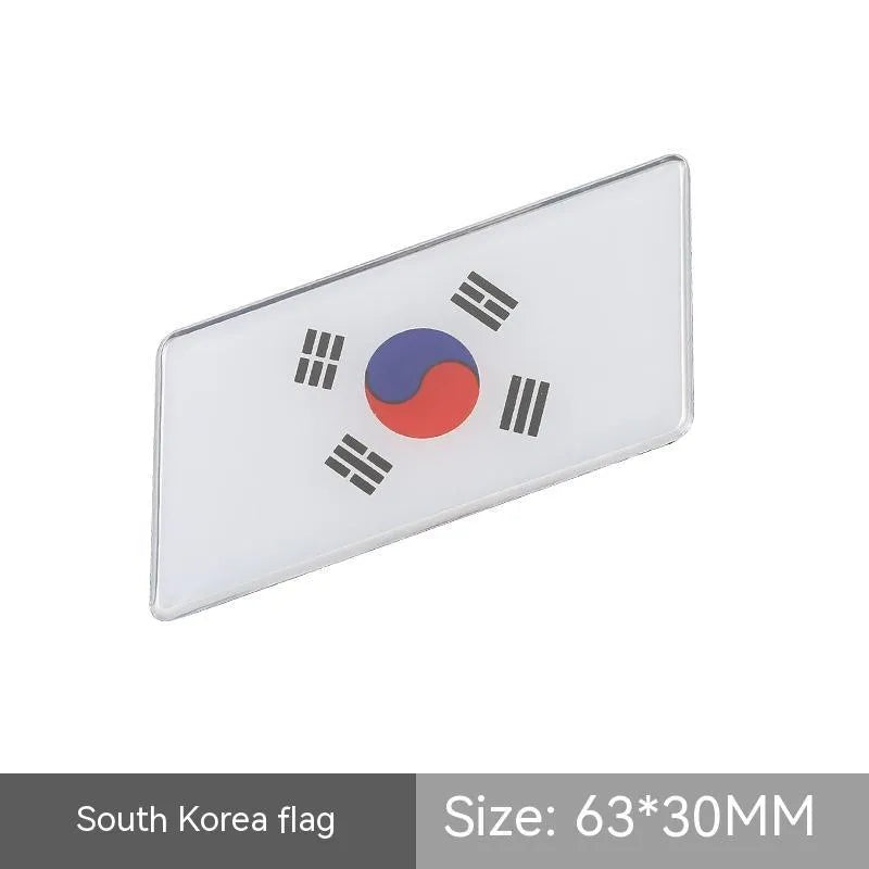 Aluminium national flag car sticker badge, parallelogram shape, 6.3 by 3 cm, for rear bumper.