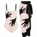 Women's patterned one-piece bikini with tulle skirt swimwear set in polyester fabric