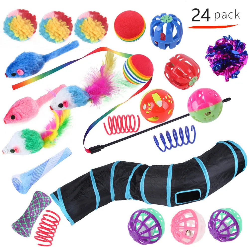 Plastic cat channel tunnel toy set showing single and double layer designs