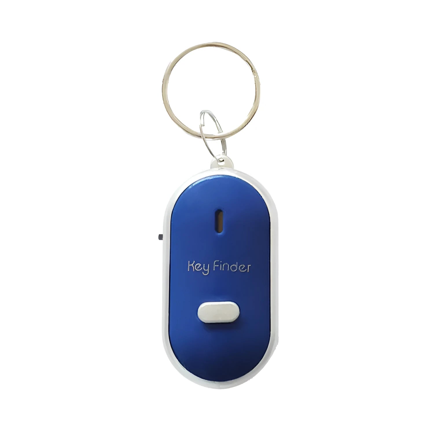 Oval plastic key finder pendant with voice control in red, blue, white, black, or orange.