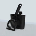 Black mesh cat litter scoop with lengthened handle and storage box, 28x10x3cm, plastic