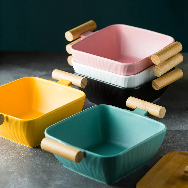 Creative irregular shaped porcelain bowl with matching lid in choice of four colours