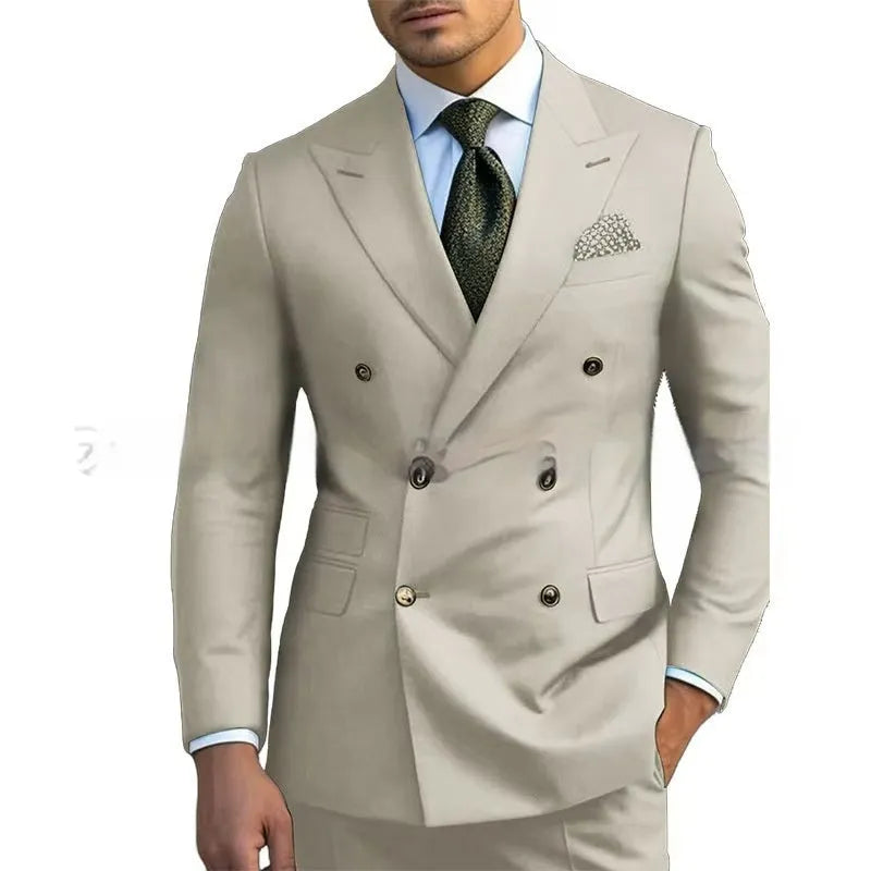 Men's light business style two-piece suit in regular thickness with chemical fibre cotton blend fabric
