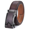 Genuine leather men's belt with automatic buckle and M letter design in brown colour