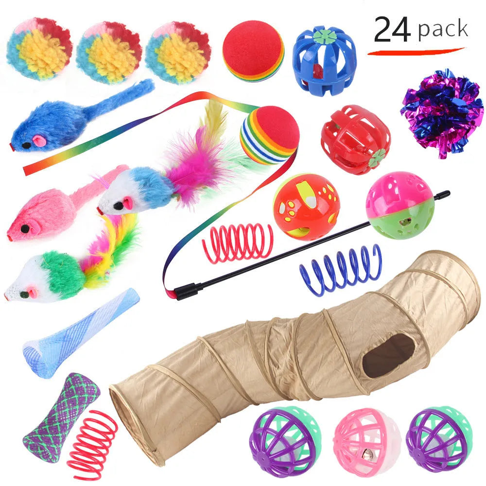 Plastic cat channel tunnel toy set showing single and double layer designs