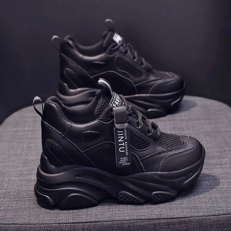 Women's platform casual shoes with mesh upper, hollow-out design, and toe holder style