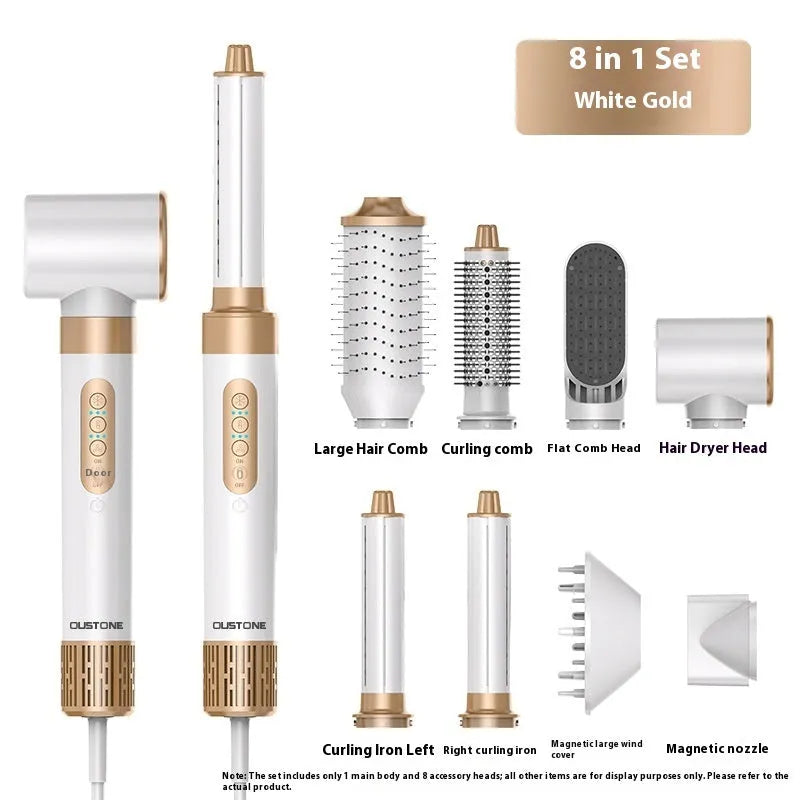 8 in 1 hair curler blowing comb set in champagne gold with brushless motor and 1300W rated power