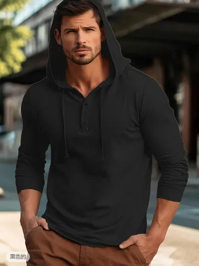 Cotton casual sports hoodie pullover in dark blue colour with long sleeves