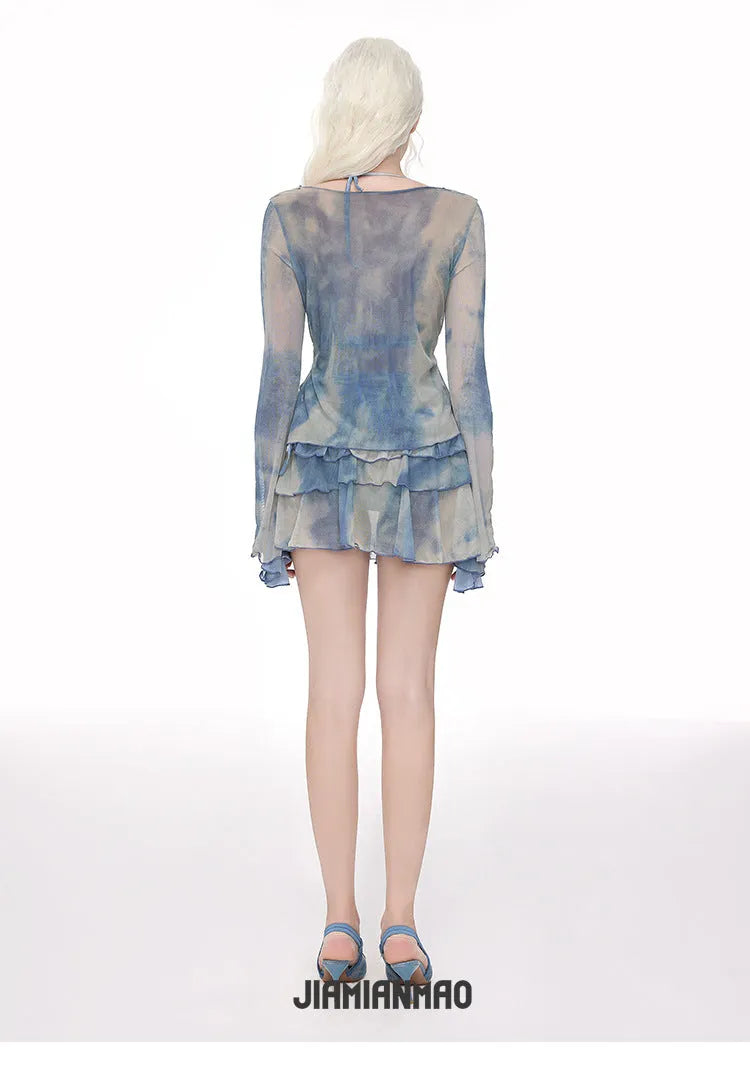Women's steel support push-up long-sleeved swim blouse in blooming blue