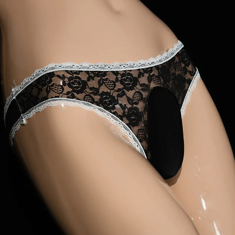 Men's lace brief underwear with vertical pouch design in multiple colour options