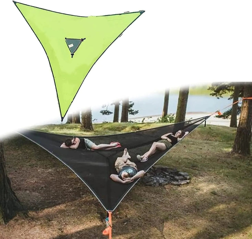 Multi-person triangle hammock in green or black, nylon 210T, 300kg load, 280cm or 400cm