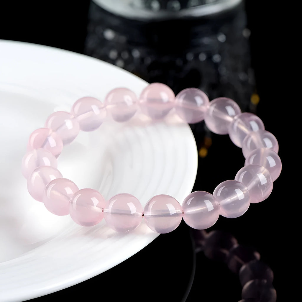 Natural starlight crystal round beads women's bracelet with polished pink crystal in multiple size options
