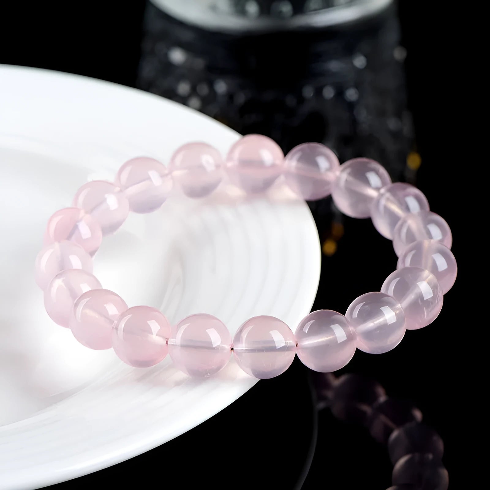 Natural starlight crystal round beads women's bracelet with polished pink crystal in multiple size options
