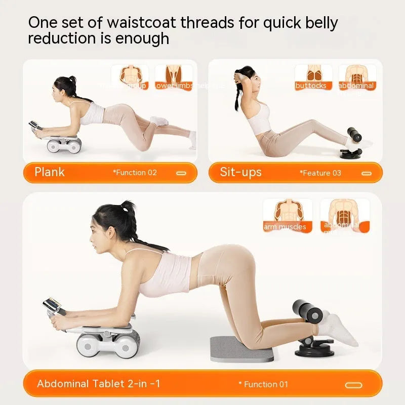 White belly roller fitness equipment with LED timing screen for abdominal contraction exercises