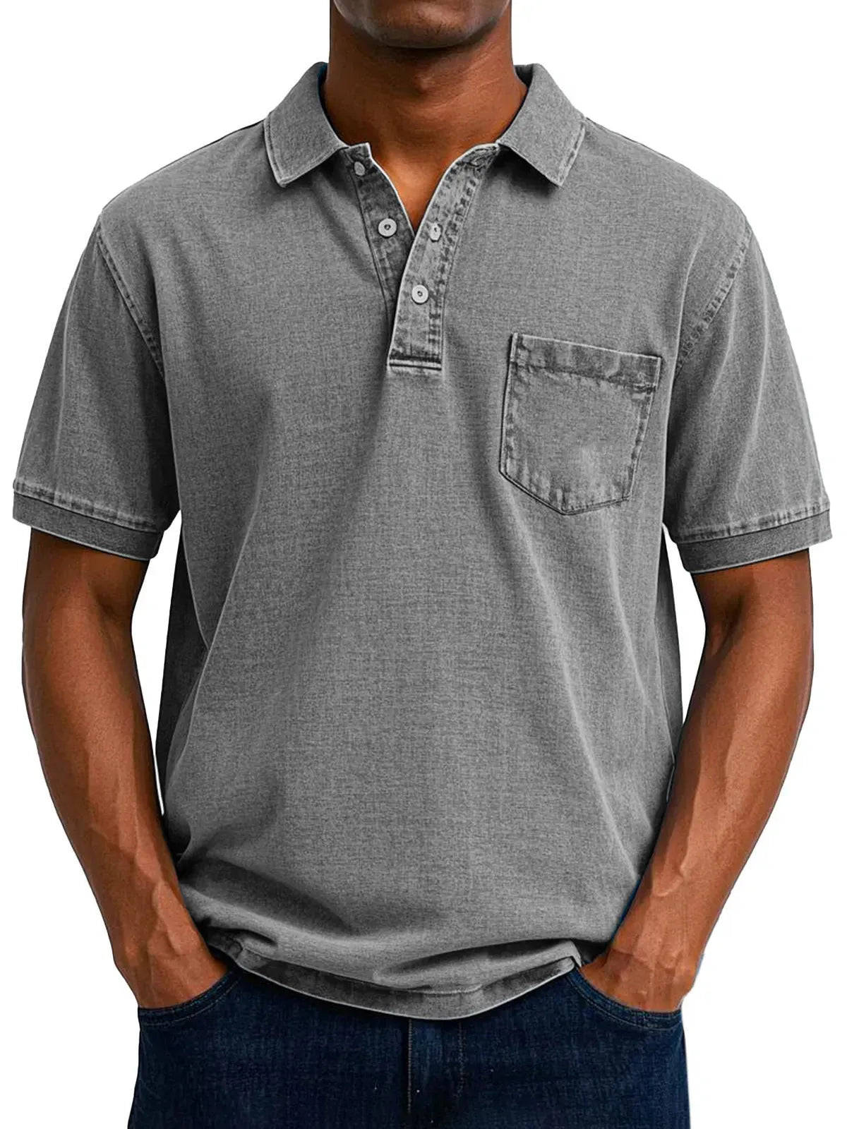 Man wearing a plus size printed short sleeve cardigan shirt in a loose Korean style fit.