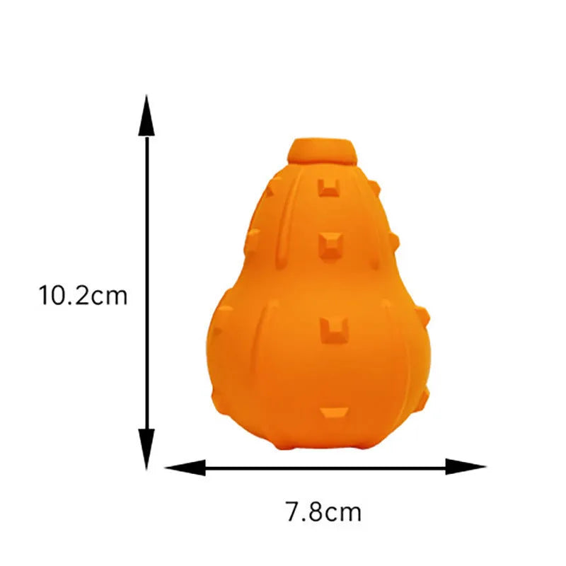 Natural rubber stuffable dog toy for small medium breeds with longer strap for fetch and treat dispensing