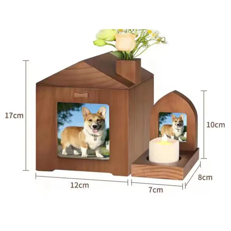 Solid wood pet urn cabin casket in brown or dark brown for pet ashes memorial