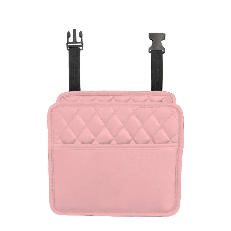 25cm square car hanging storage bag in leather-style material with hanging strap
