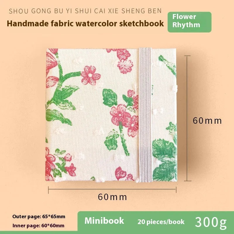 Feiluniao handmade fabric watercolour notebook with cotton paper, 185mm long, shown in a cover design option.