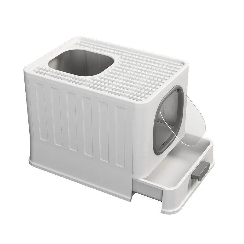 Fully enclosed plastic folding cat litter box in avian green, 51x38x39cm, with top closure