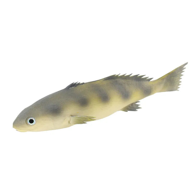 Three PU simulated fish ornaments showing yellow-fin tuna, small tuna, and yellow croaker marine species
