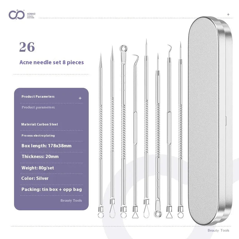4-piece metal acne needle set with ultra fine pointed tips for professional skincare extraction