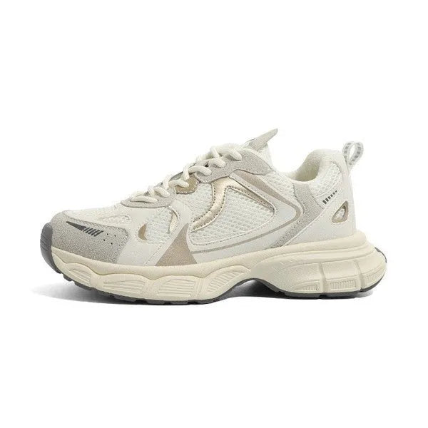 Mesh casual platform dad shoes in beige for men and women with height increasing mid heel