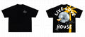 Street hip hop style short sleeved printed cotton shirt in loose fit no collar design