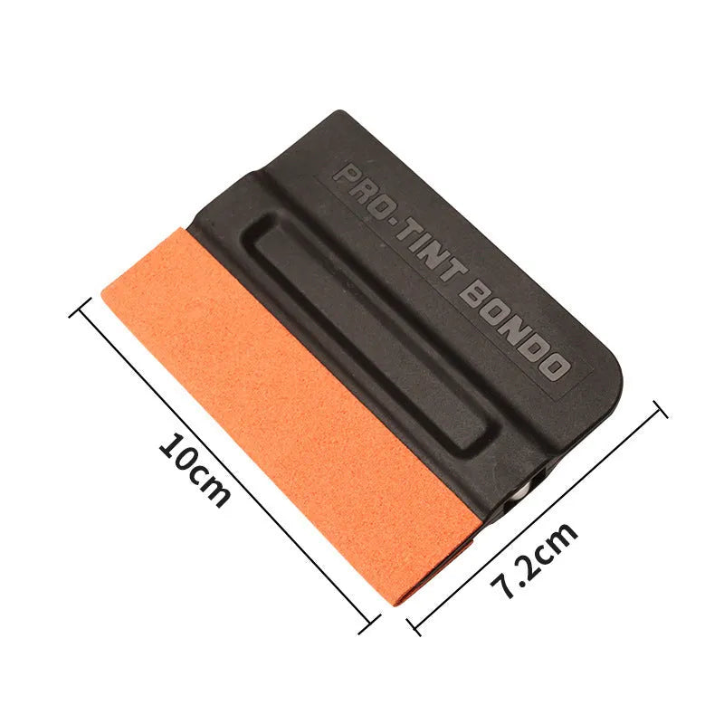 ABS plastic automotive vinyl wrap scraper tool with a blue deerskin scraping pad.