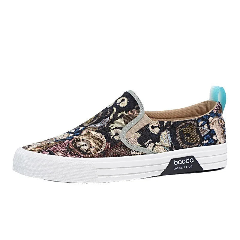 Canvas slip-on sneakers in khaki with vulcanised rubber sole and breathable mesh lining