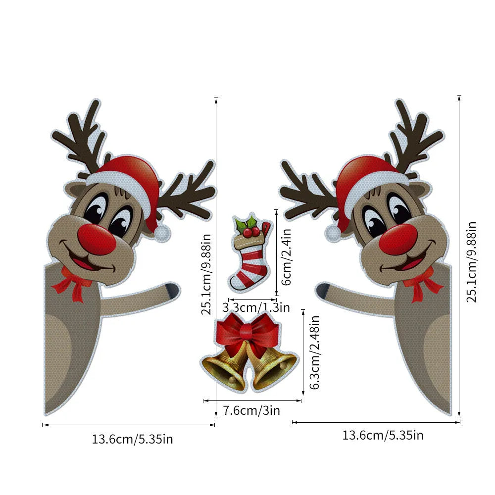 Magnetic luminous reflective Christmas bumper sticker featuring a cartoon elk with a bell