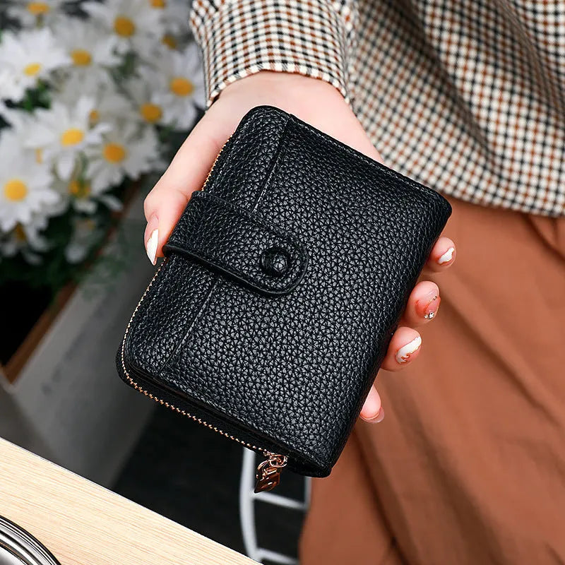 Women's short wallet with Lychee pattern organ lining in PU material showing beige colour option