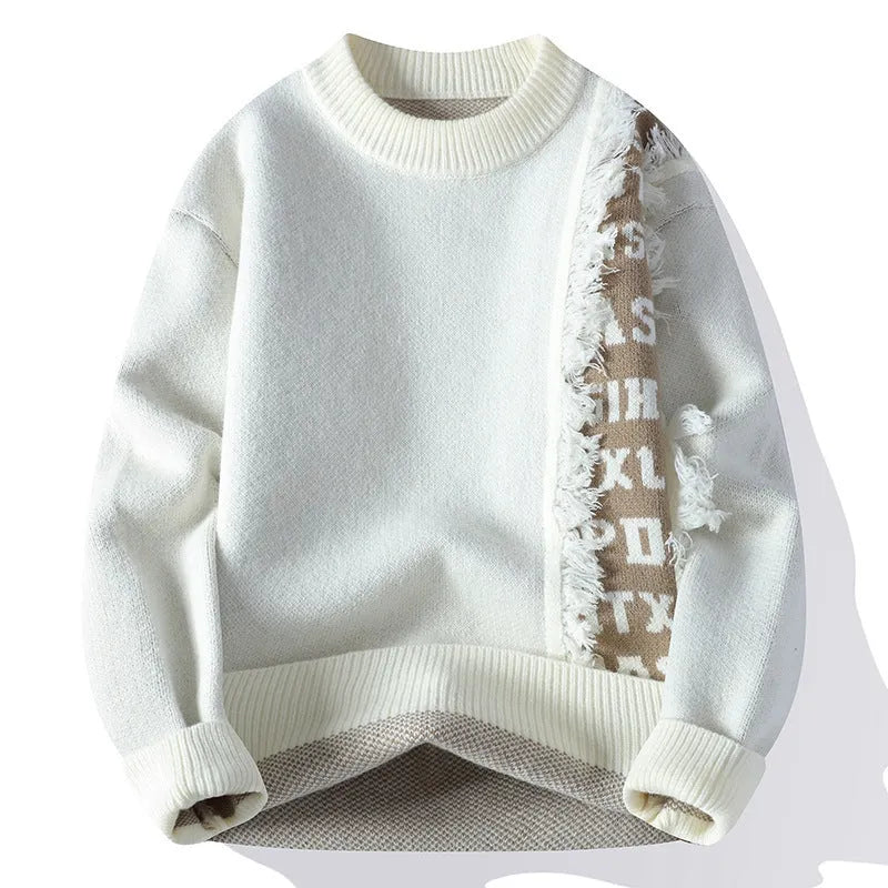 Men's loose fit knitted pullover sweater with ribbed hemline in various colours