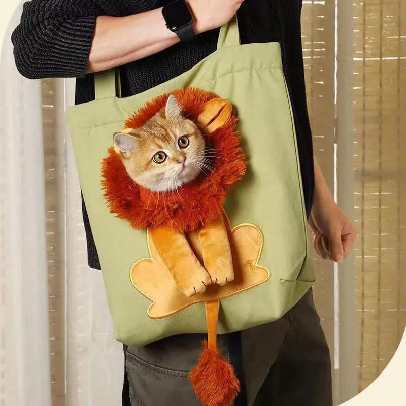 Canvas pet carrier backpack for small dogs and cats with cartoon pattern design