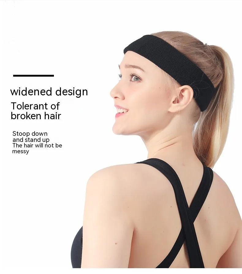 Elastic widened sports sweat band in polyester spandex, shown in one of five available colours.