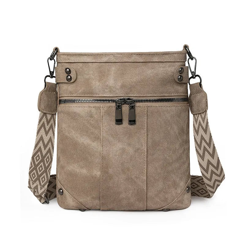 Fashion new rivet crossbody women's bag in beige PU horizontal square urban simplicity