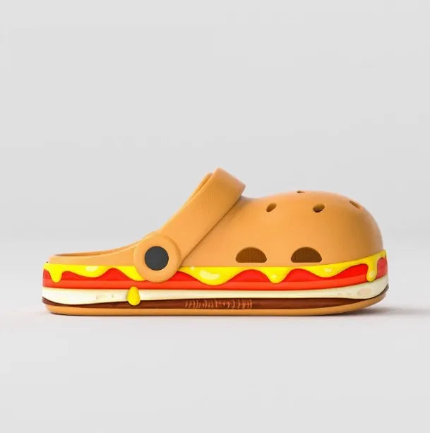 Women's thick soled EVA sandals with hollow out design and covered toe cap.