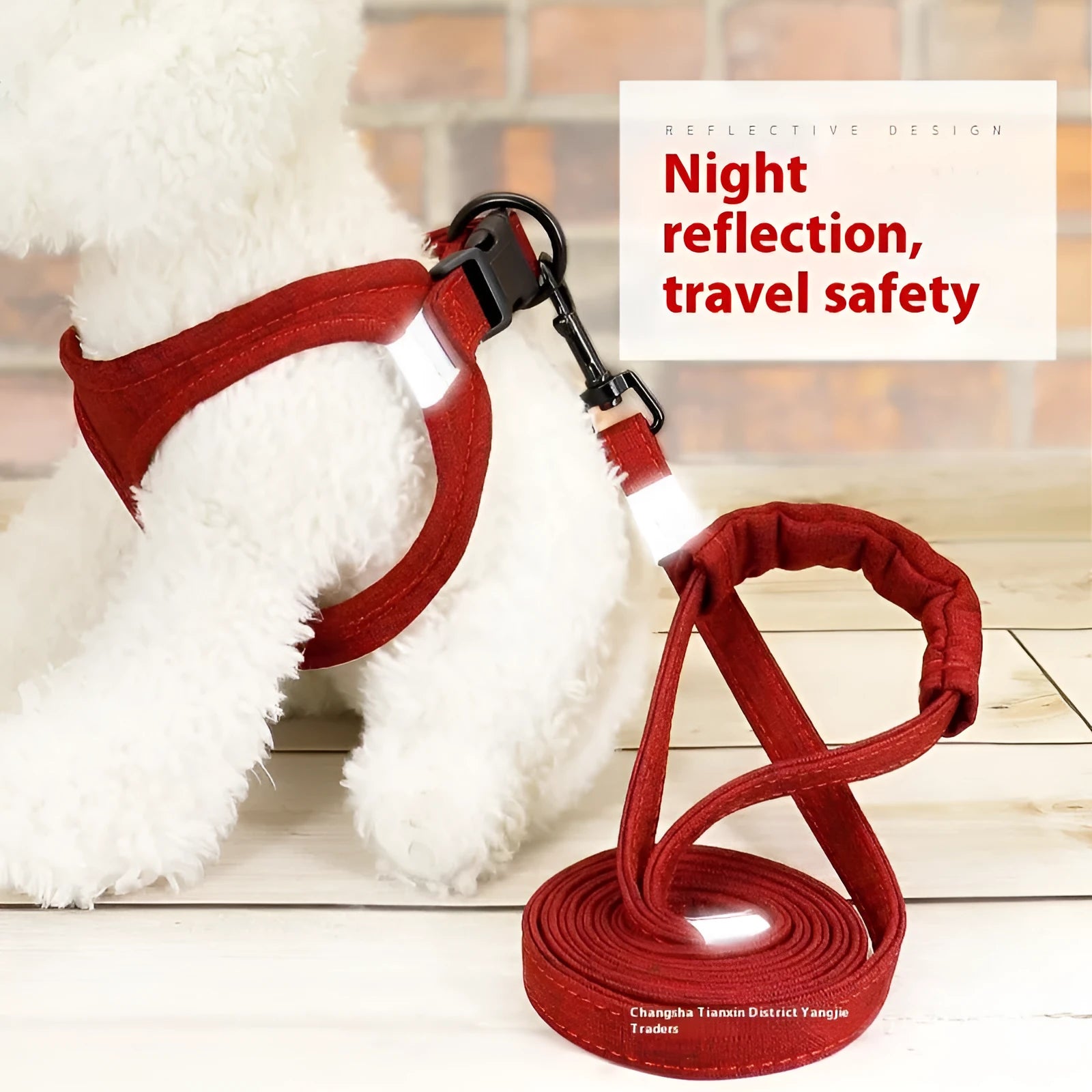 Adjustable rope leash vest style harness for dogs and cats in multiple colours, front view showing chest strap and rope material