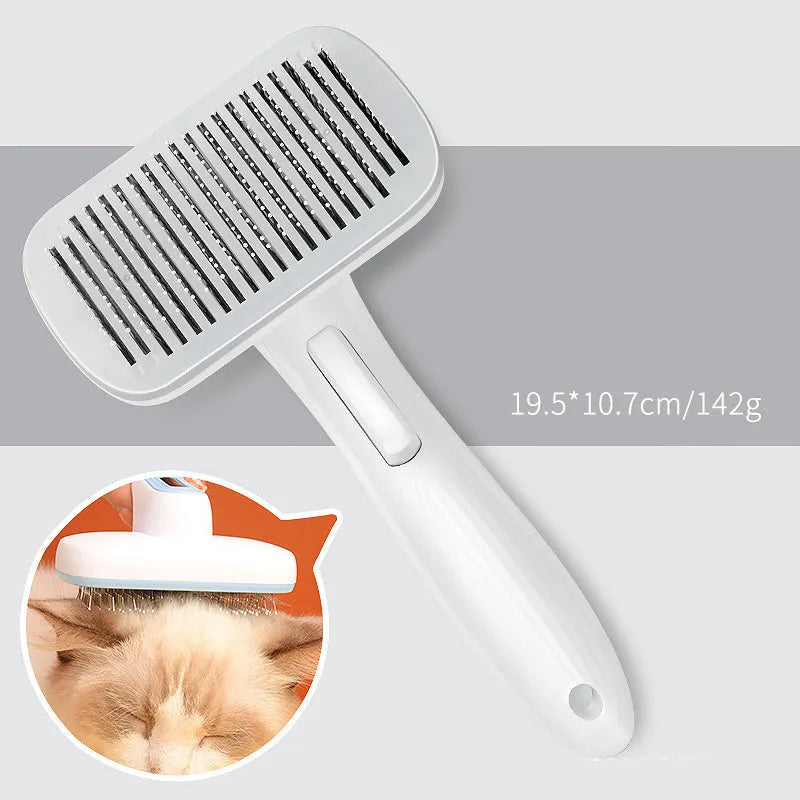 Automatic pet hair removal comb for dogs and cats in blue, grey, green, or pink colour
