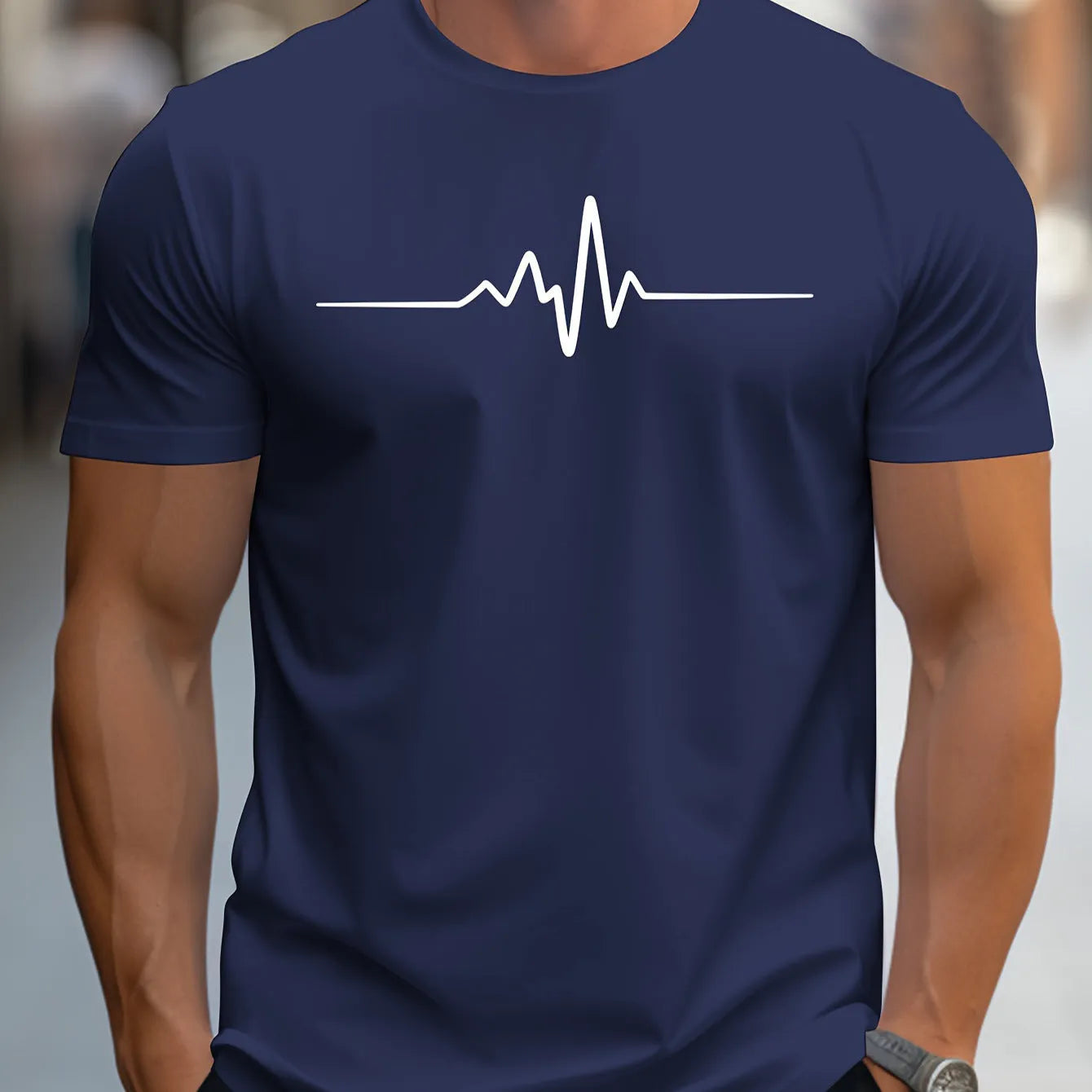 Men's 3D pattern t-shirt with loose fit and short sleeves in polyester blend fabric