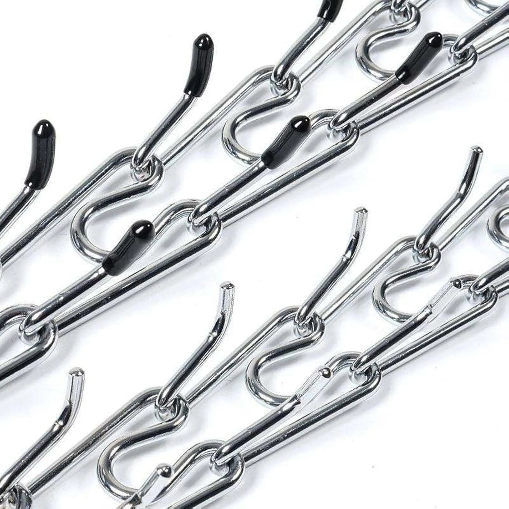 Stainless steel dog prong training collar with rubber tips and adjustable chain links.