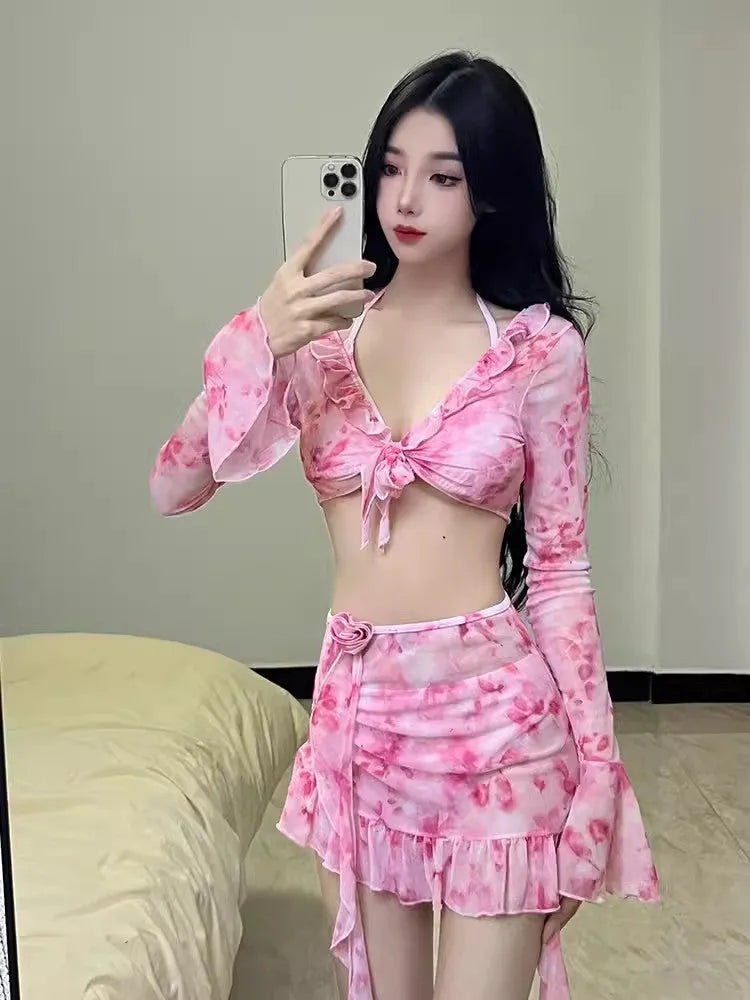 Women's floral bikini swimsuit in cherry blossom pink colour with polyester construction